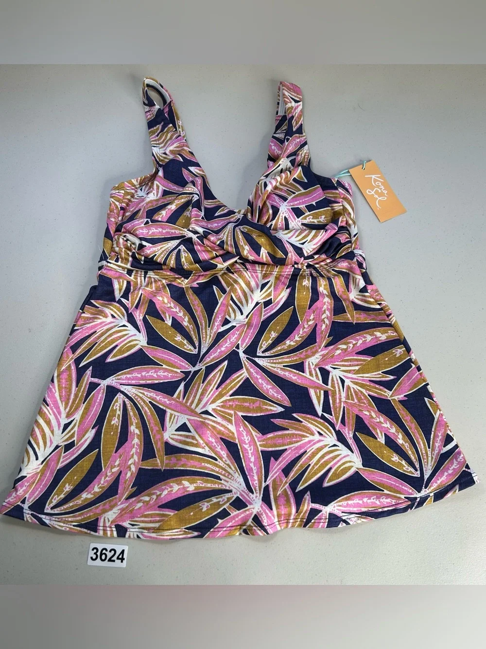 Kona Sol Tankini Top Small Swimsuit Multicolor V Neck Tropical